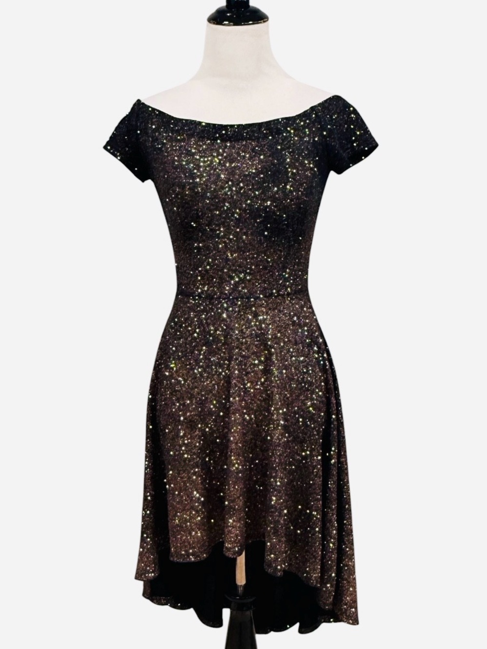 Windsor Womens S Black Bronze Glitter Off Shoulder High Low Party Dress USA